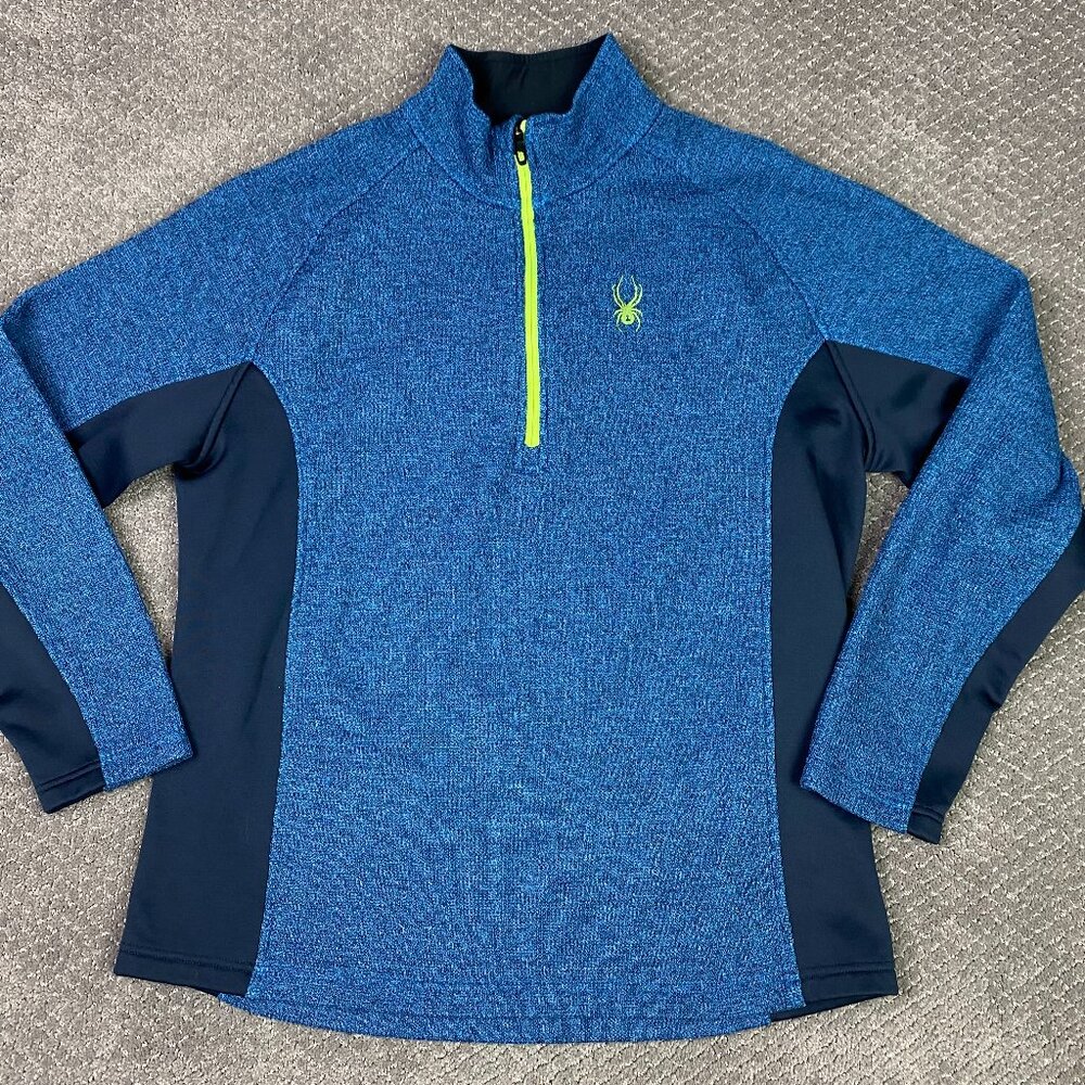 Spyder Constant Knit 1/4 Zip Sweater Jacket Men's XL Blue Heather Pullover 1/2